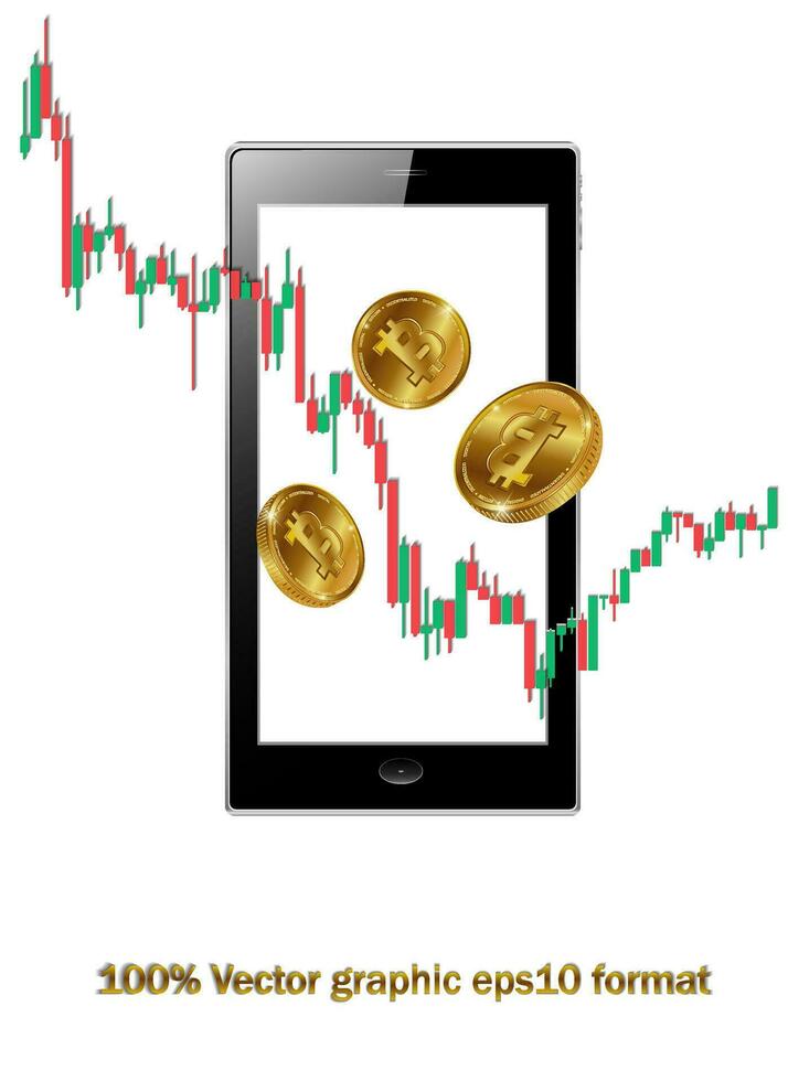Business and Global Financial Connections, Cryptocurrency, Bitcoin Trading, Online Banking and Money Transfer Concept Design, Vector Illustration and smartphone
