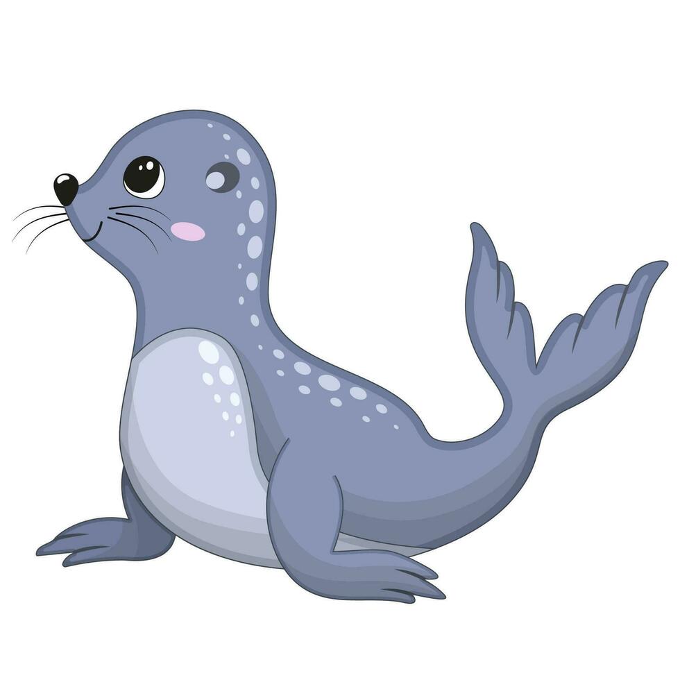 Vector illustration of cartoon cute happy fur seal jumping for design element. Funny sea animal on a white background.