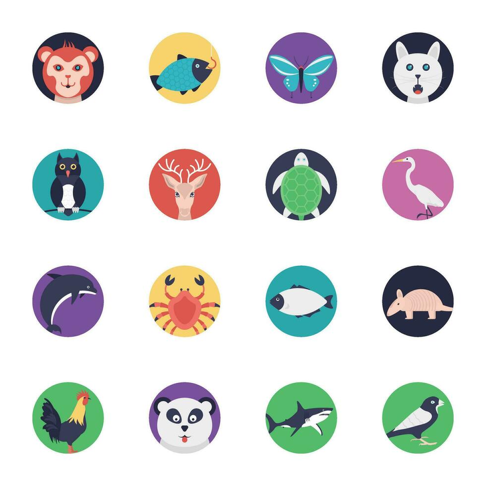 Sea Life and Animals Flat Icons vector
