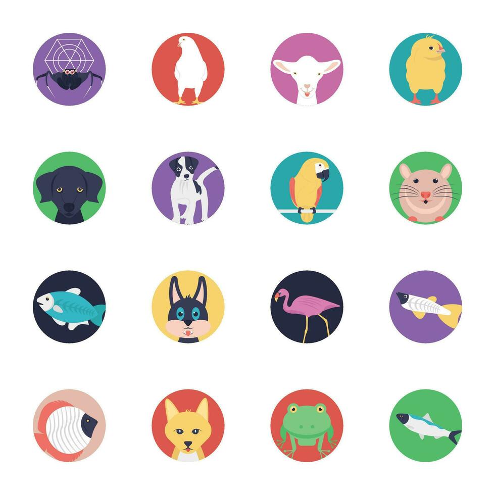 Sea Life and Animals Flat Icons Collection vector