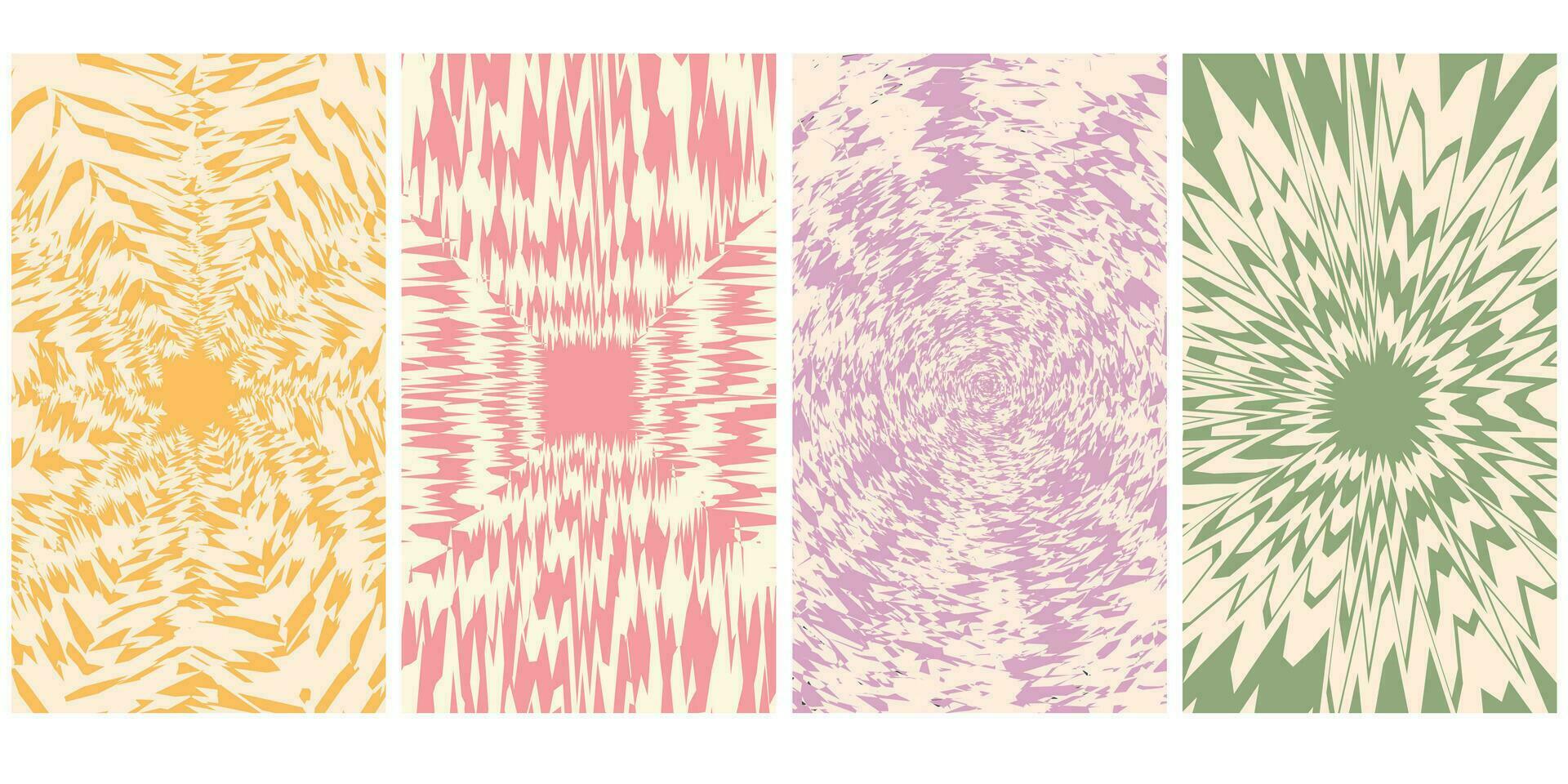 Groovy hippie 70s backgrounds. Waves, swirl, twirl pattern with heart, daisy, flower. Twisted and distorted vector texture in trendy retro psychedelic style. Y2k aesthetic. Vector illustration
