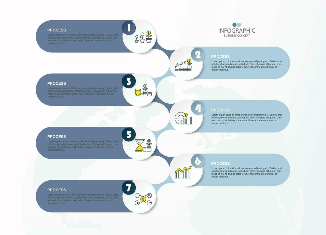 infografía proceso diseño con íconos y 7 7 opciones o pasos. vector