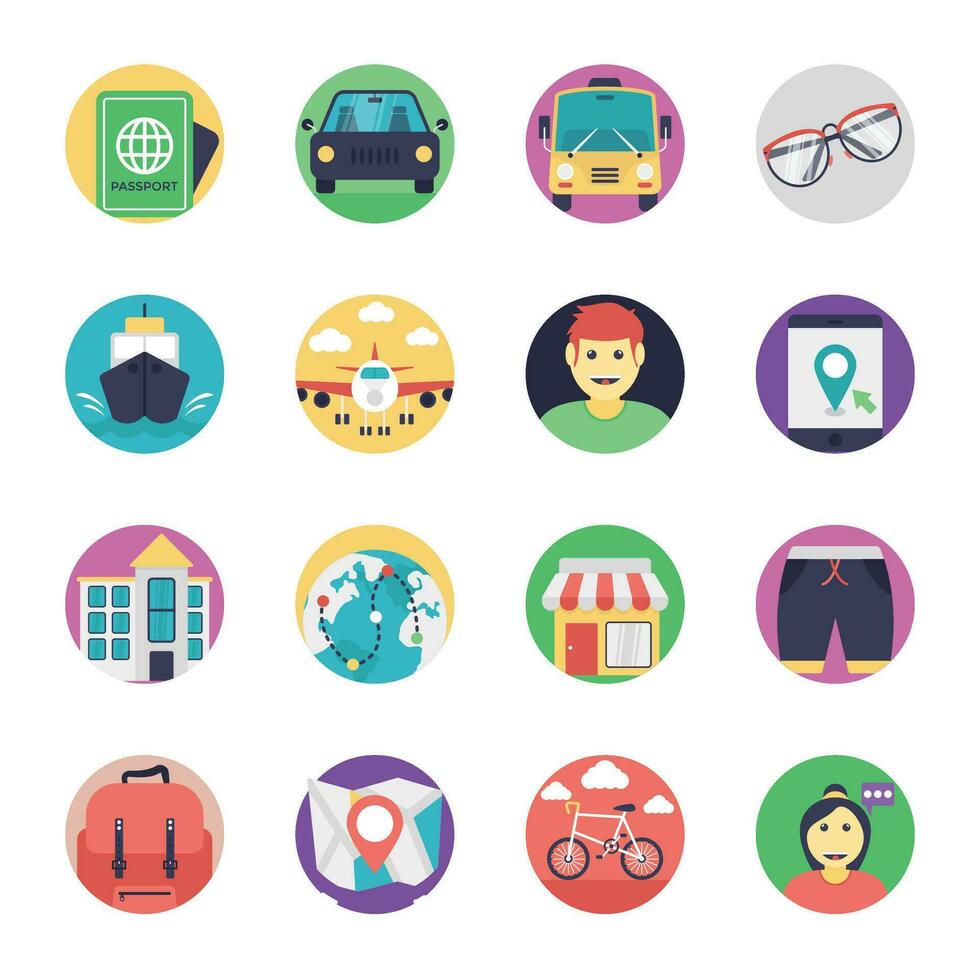 Travel Flat Vector Icons Set