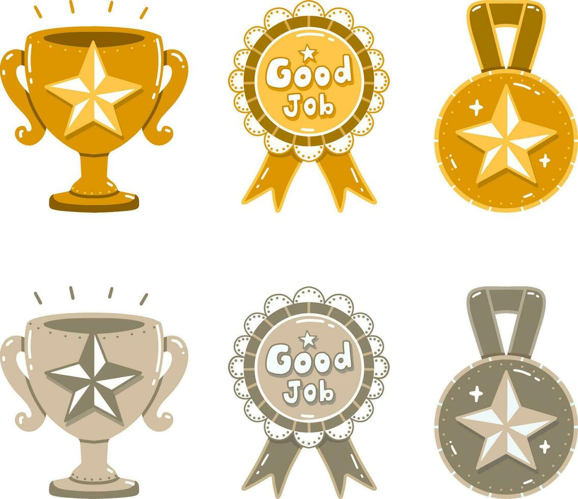 Medals set vector gold and silver color