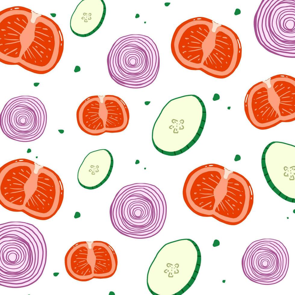Vegetable seamless pattern, vegetables flat hand drawn, Healthy texture, Organic food, packaging, wallpaper, scrapbooking, vector