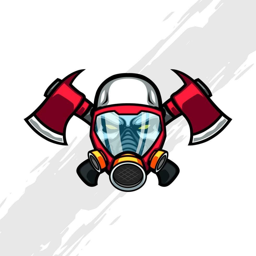 Skull Poison Gas Mask with Crossed Red Axe Vector Mascot