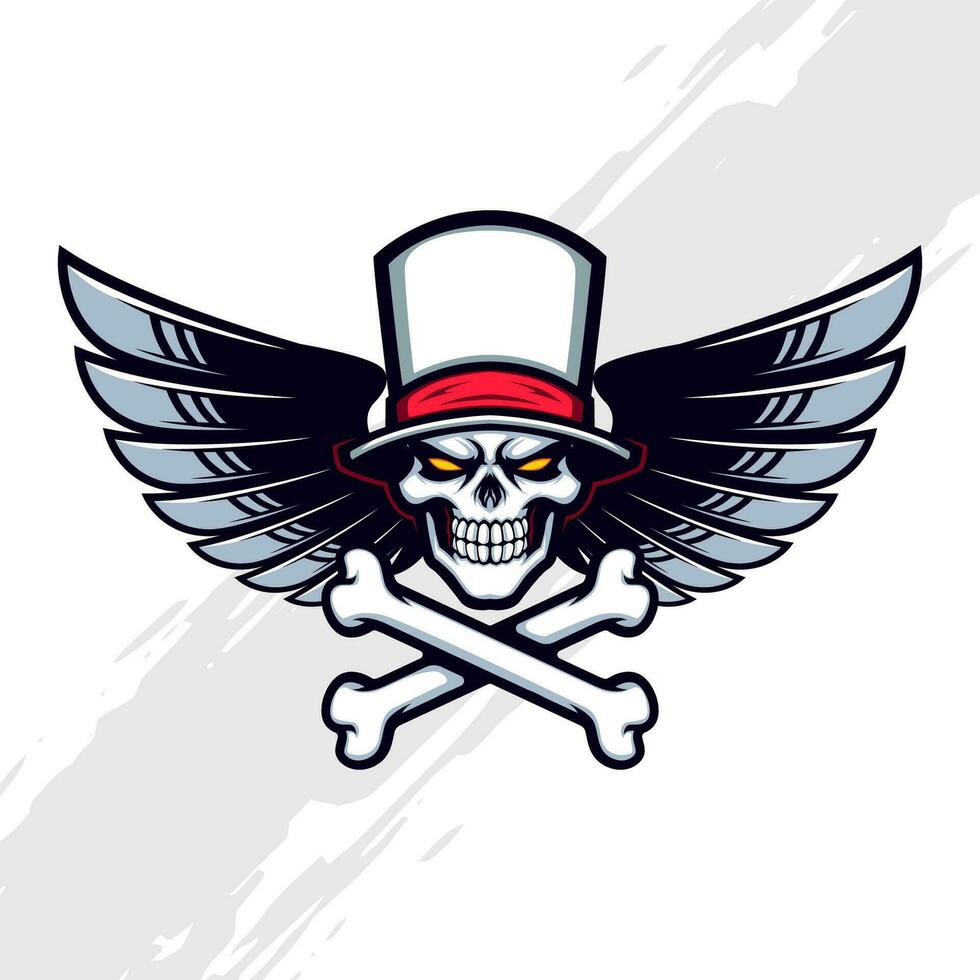 White Hat Skull for Rockstar Band Badge Vector Mascot