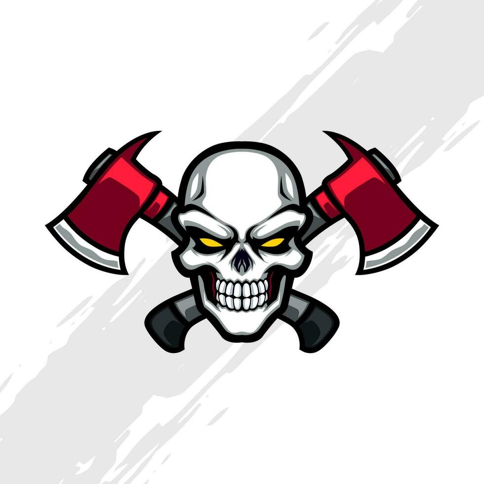 White Skull with Crossed Red Axe Vector Mascot