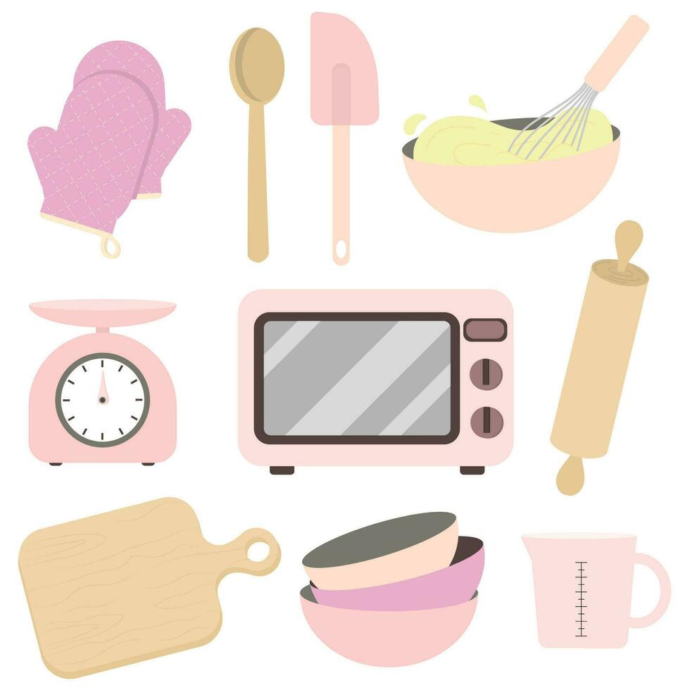 Cooking utensils and electric appliances for baking. Baking tools with minimalist style vector set