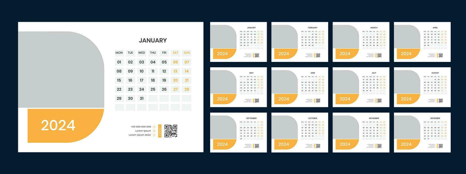 Vector desk calendar template 2024