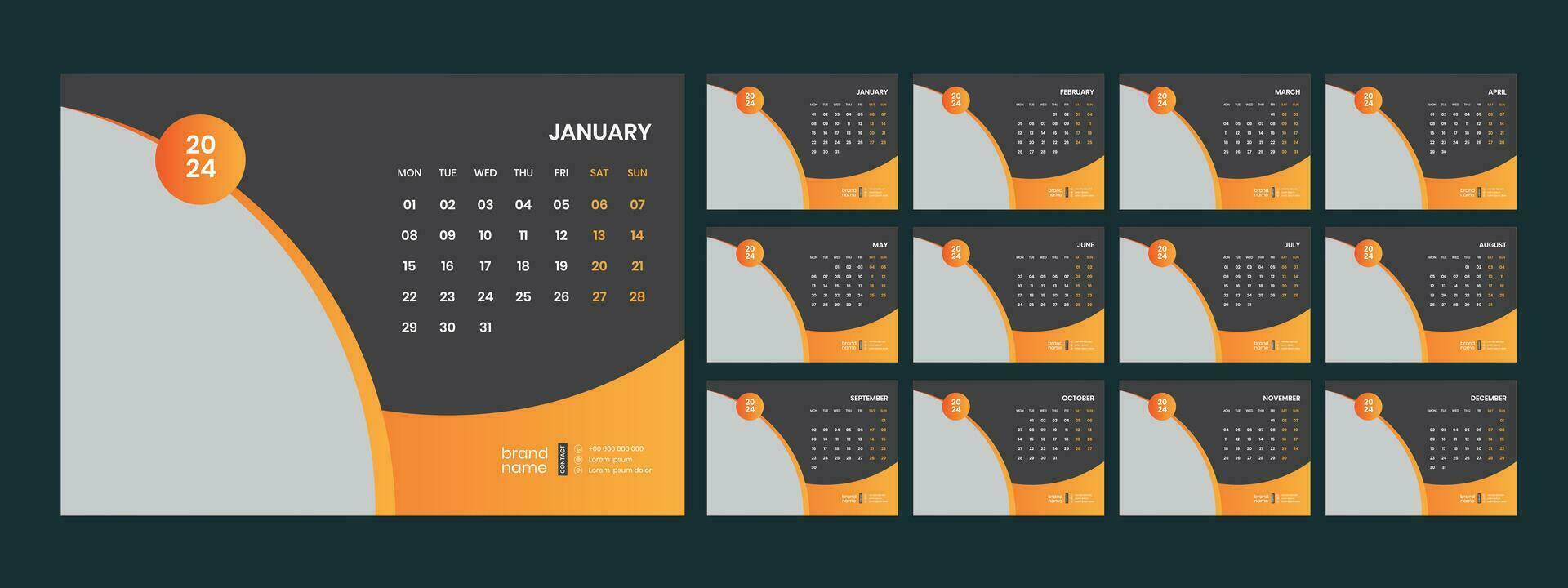 Vector desk calendar template 2024