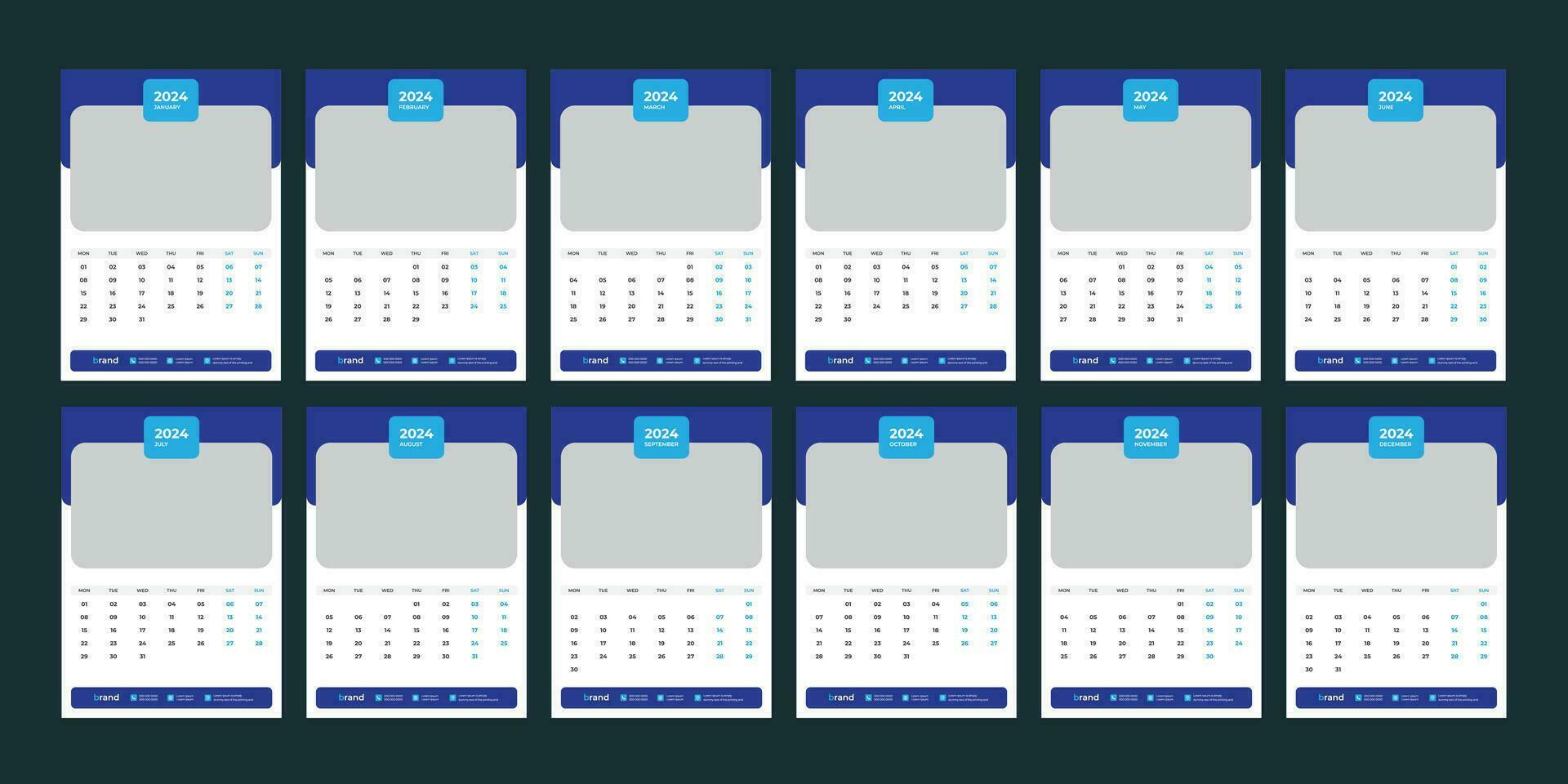 wall calendar 2024 template design vector