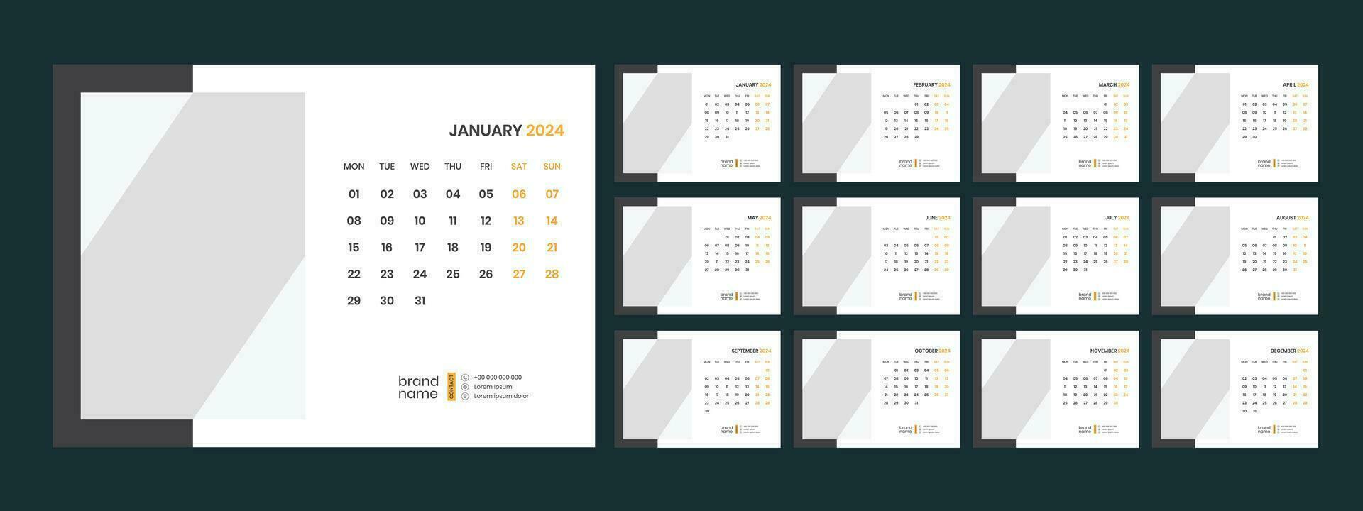 Vector desk calendar template 2024