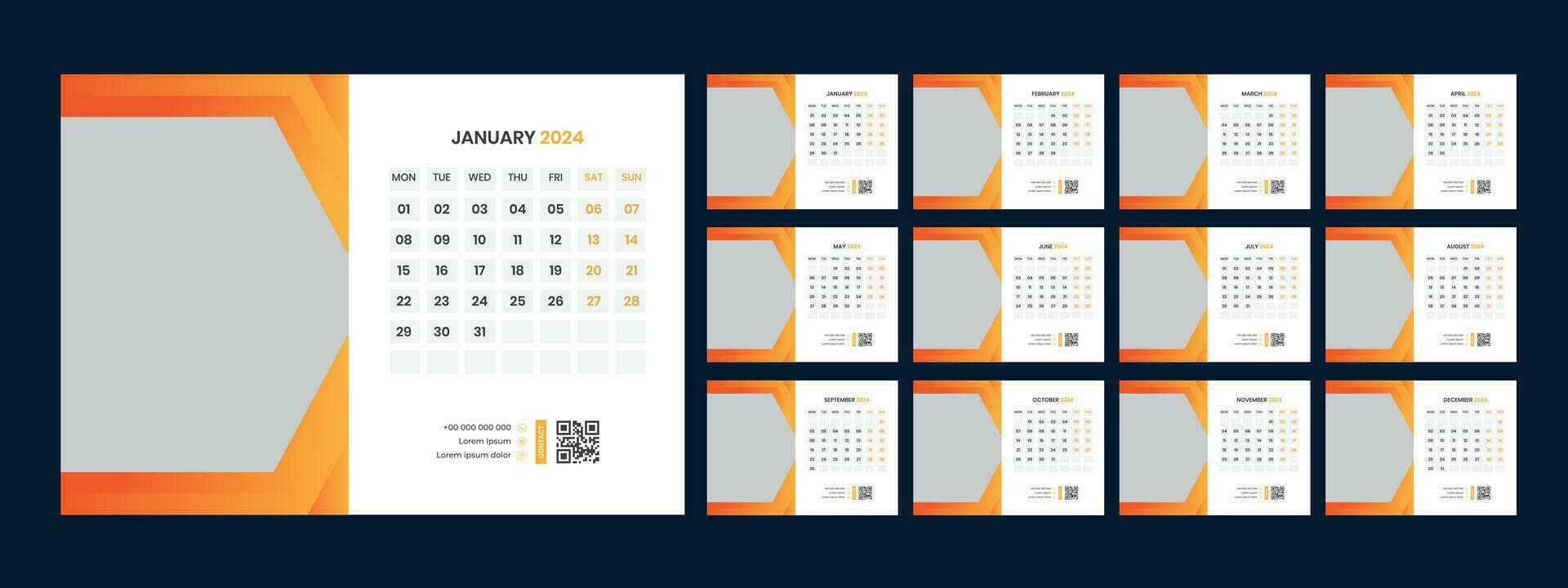 Vector desk calendar template 2024