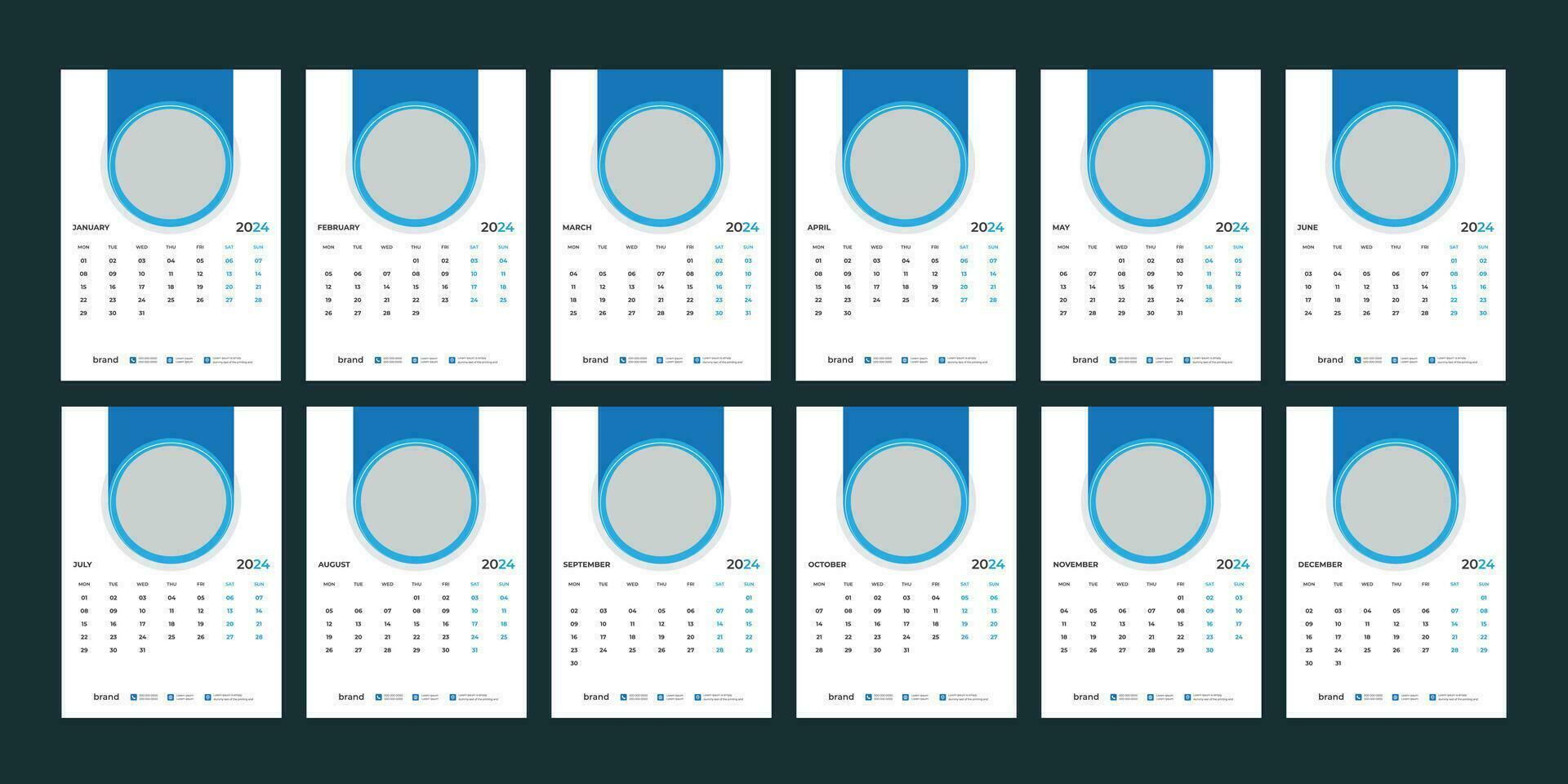 wall calendar 2024 template design vector
