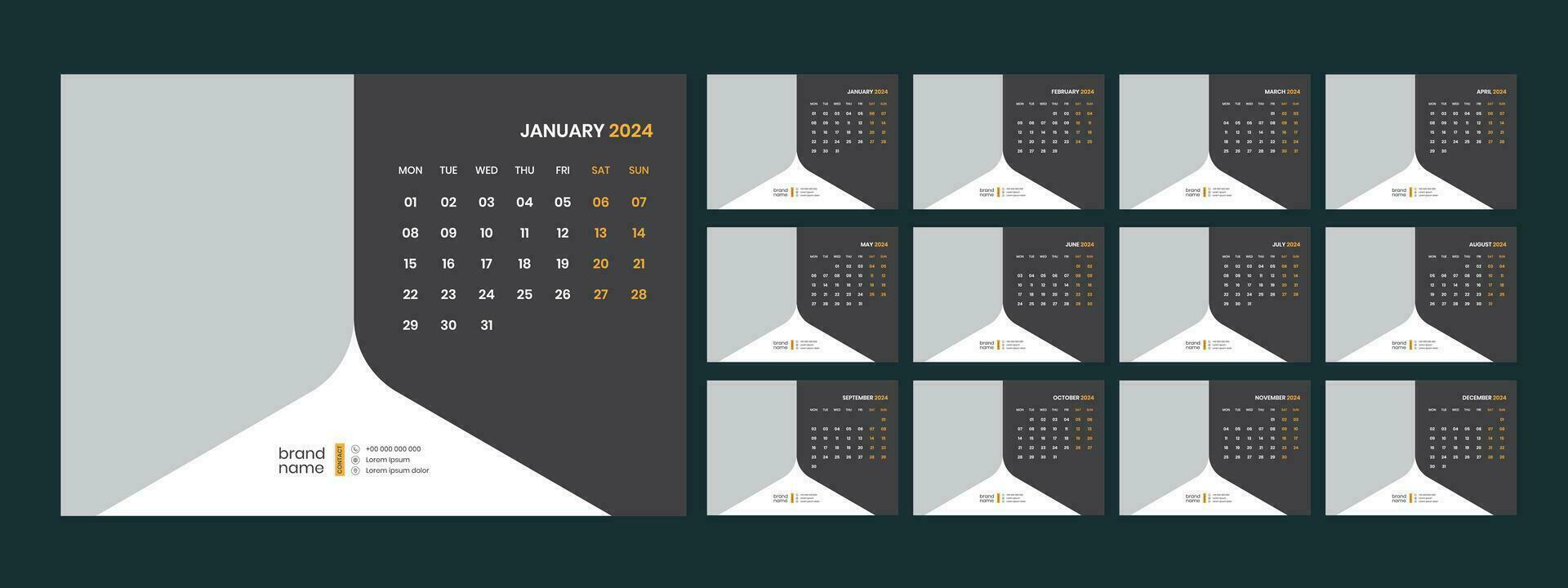 Vector desk calendar template 2024