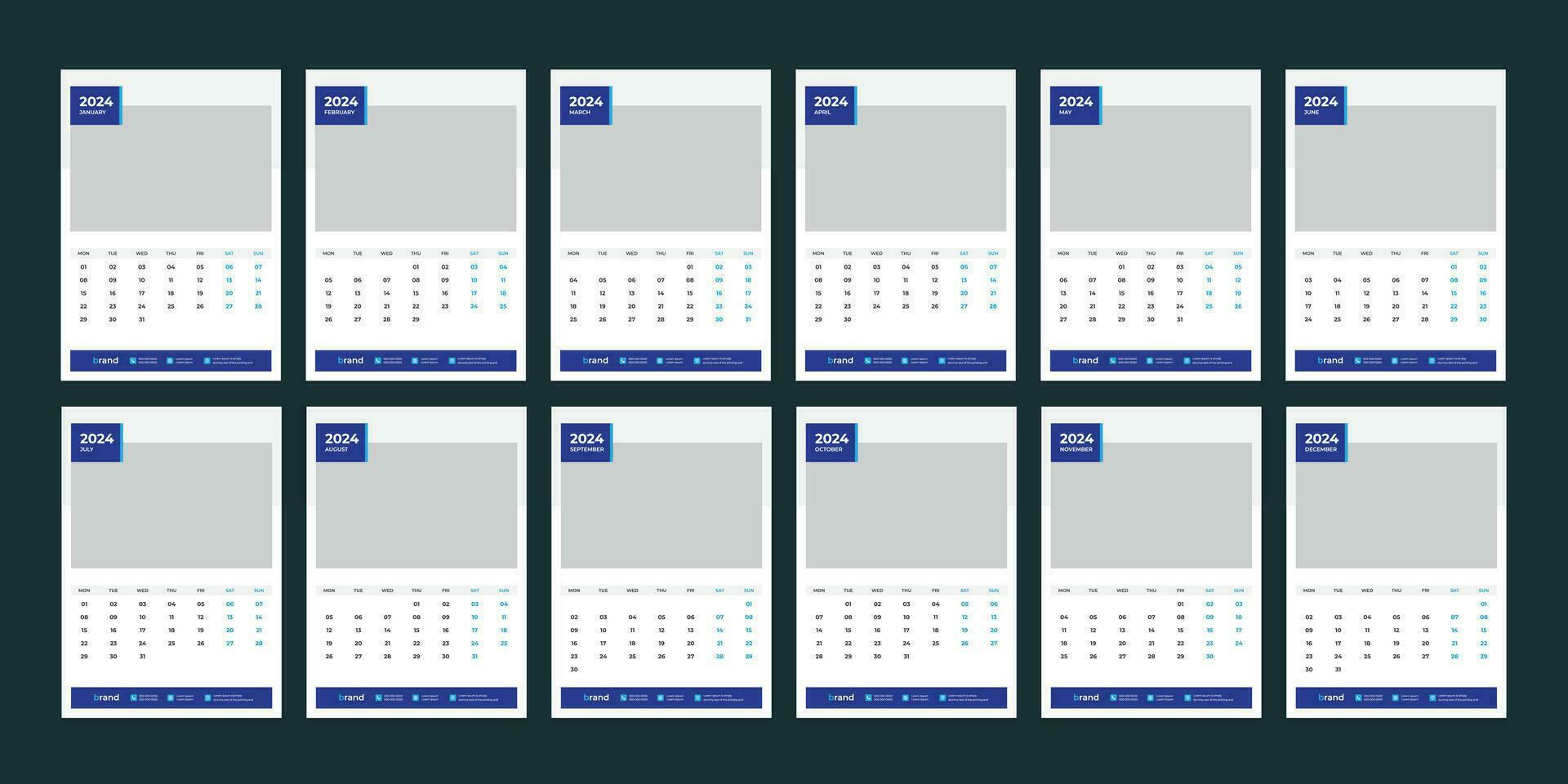 wall calendar 2024 template design vector