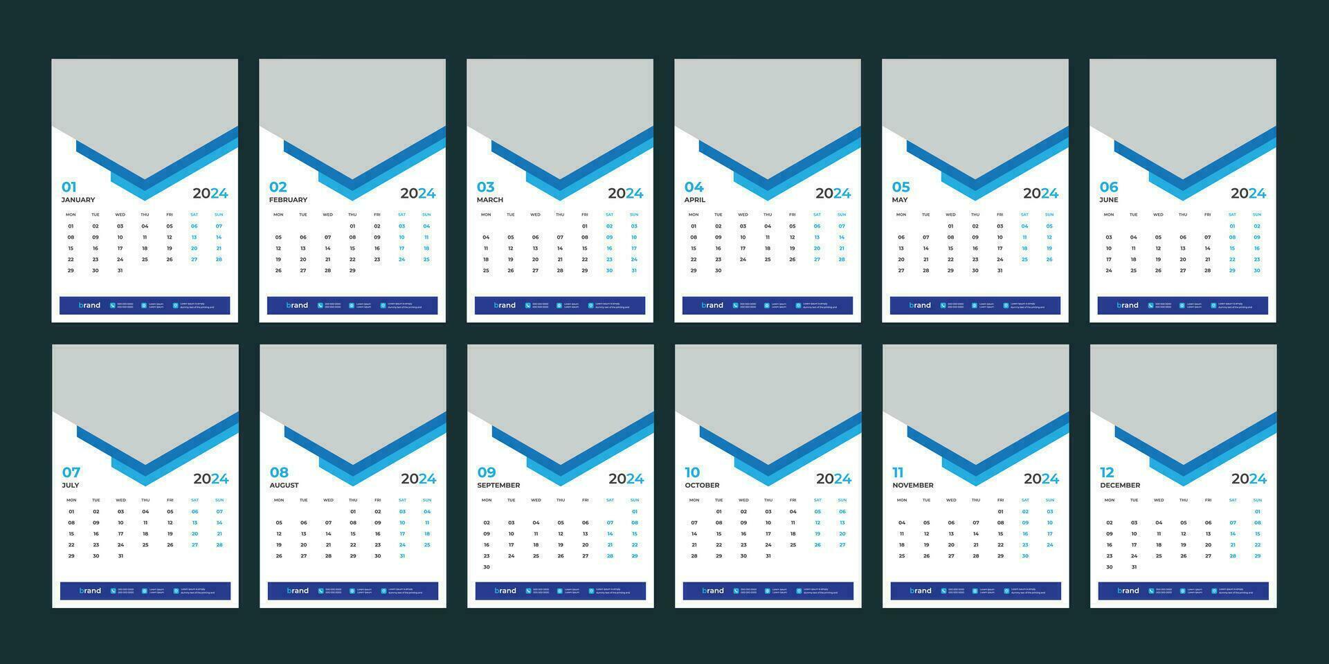 wall calendar 2024 template design vector