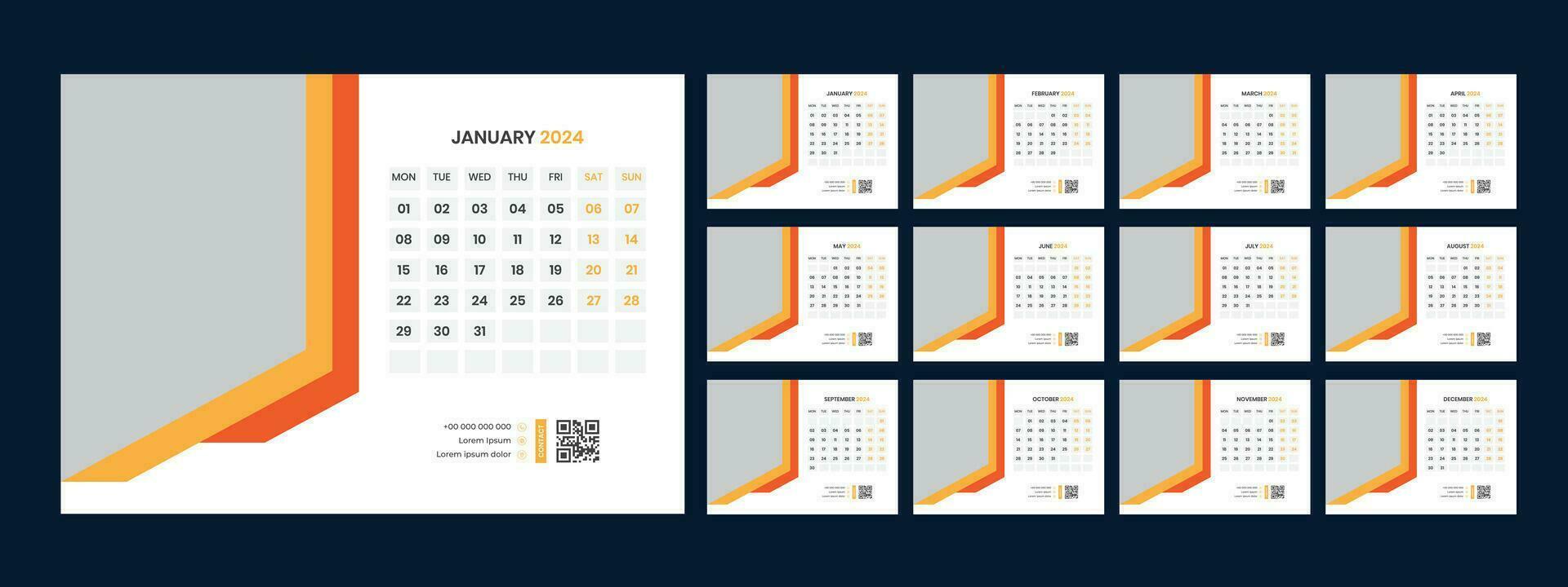 Vector desk calendar template 2024