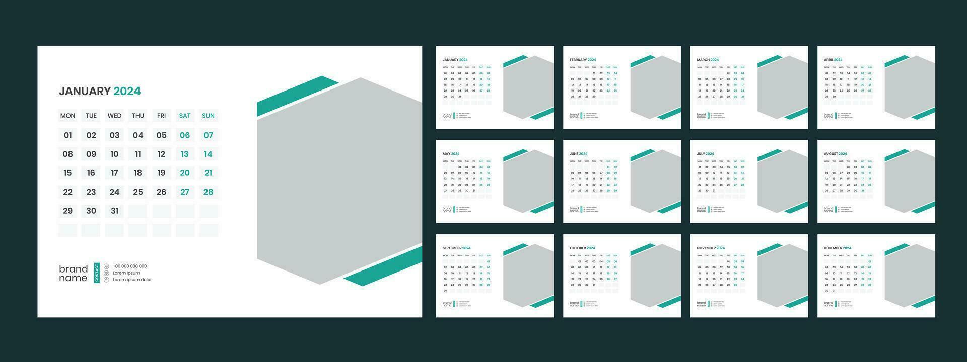 Vector desk calendar template 2024