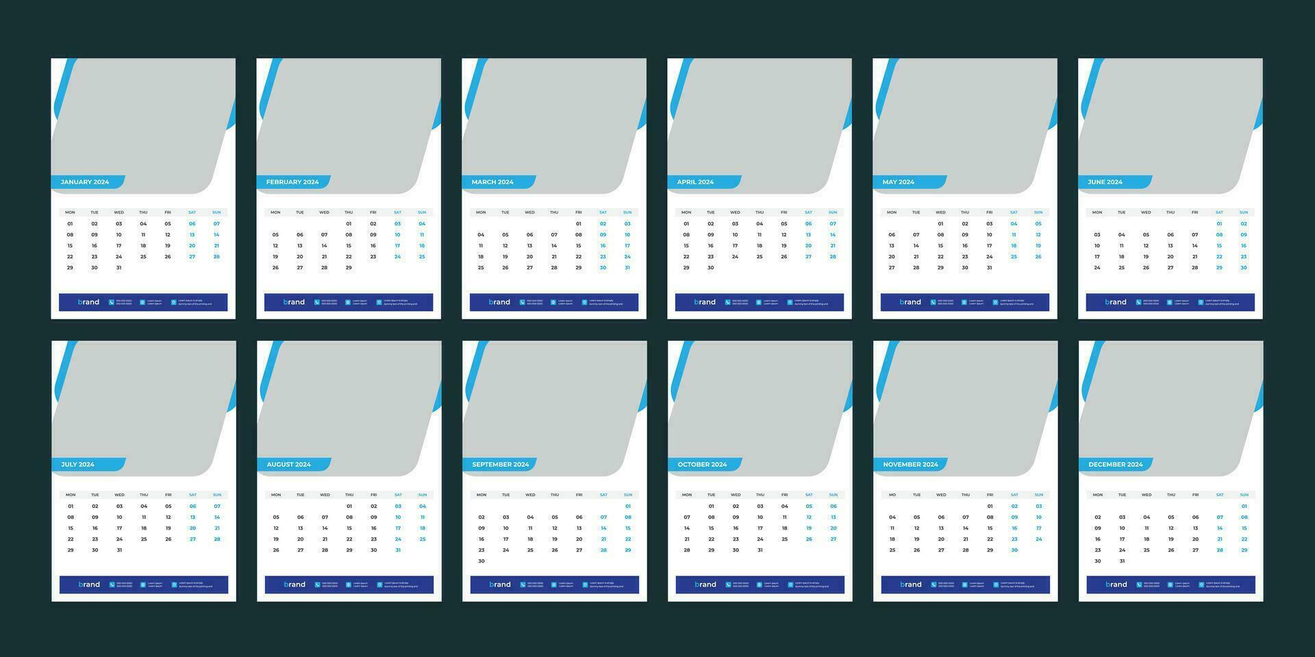 wall calendar 2024 template design vector