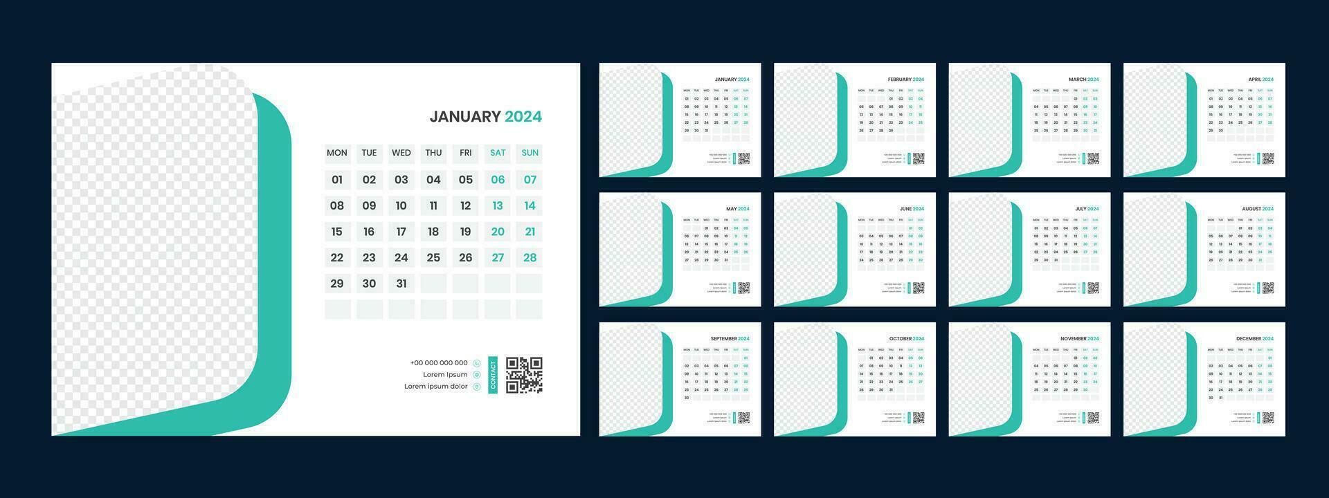 Vector desk calendar template 2024