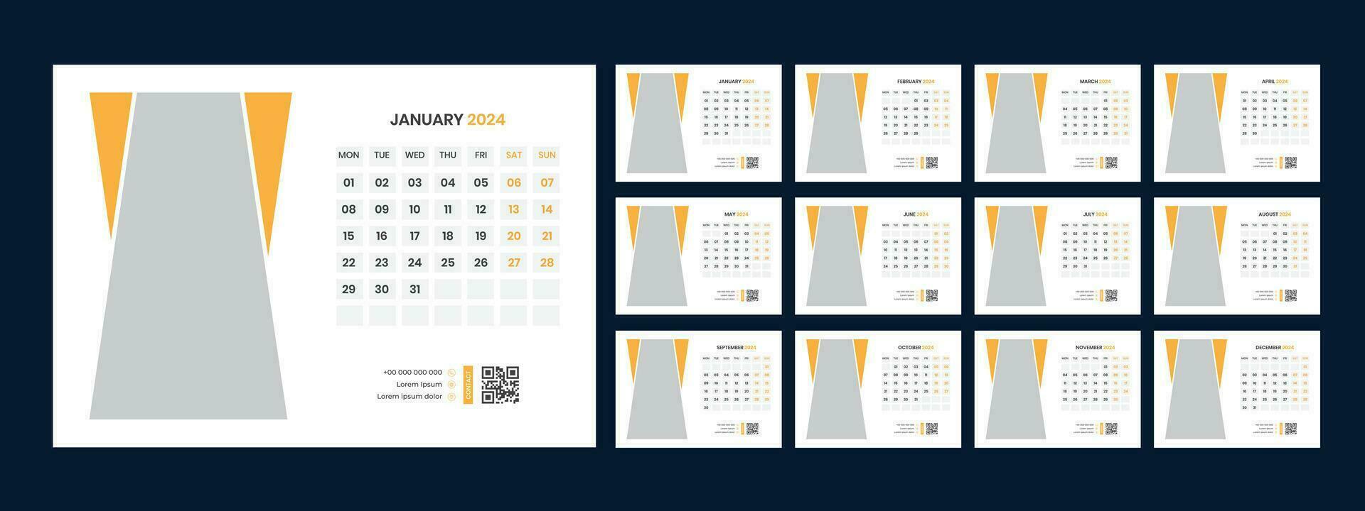 Vector desk calendar template 2024