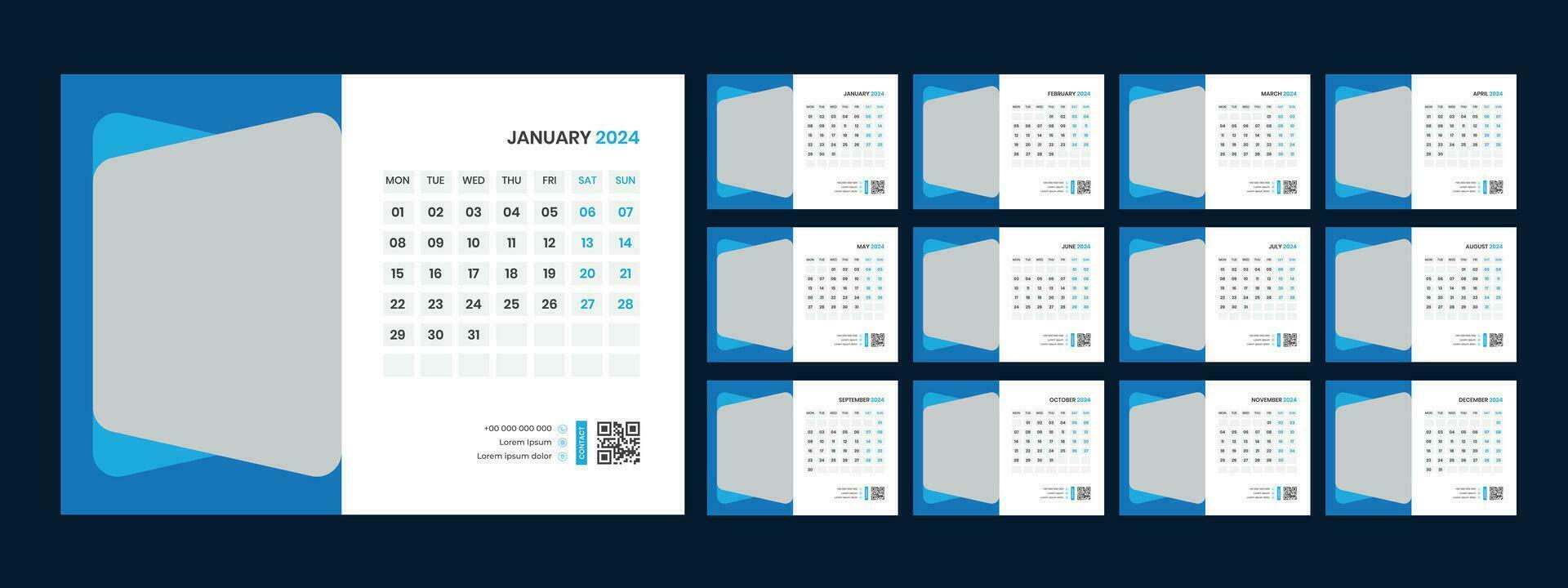 Vector desk calendar template 2024