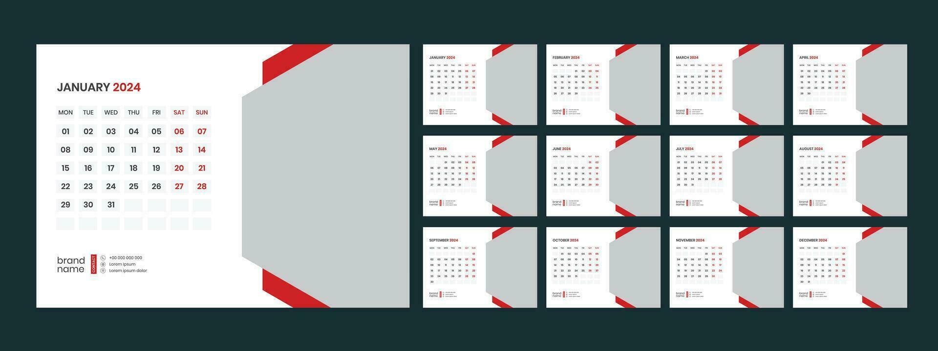 Vector desk calendar template 2024