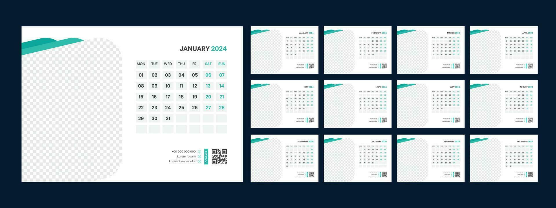 Vector desk calendar template 2024