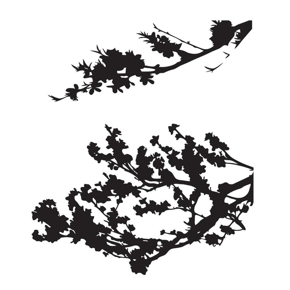 Vector set of plant and tree silhouette branch.