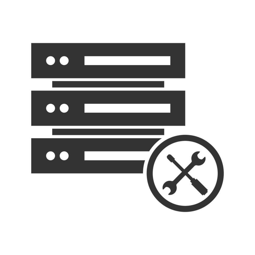 Vector illustration of repair databases icon in dark color and white background