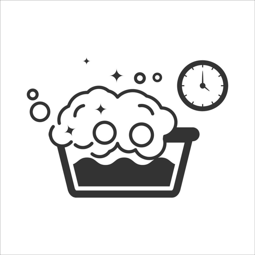 Vector illustration of washing time icon in dark color and white background