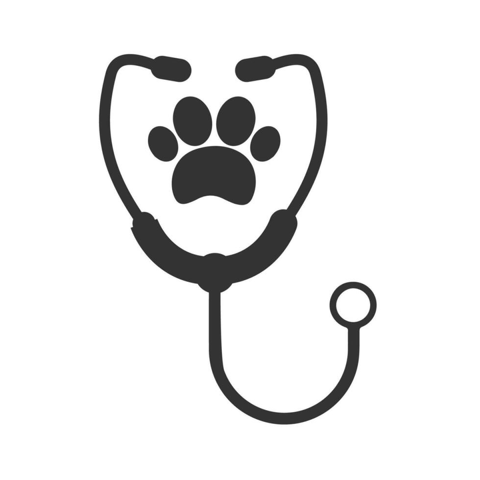 Stethoscope with paw print line icon veterinary Vector Image