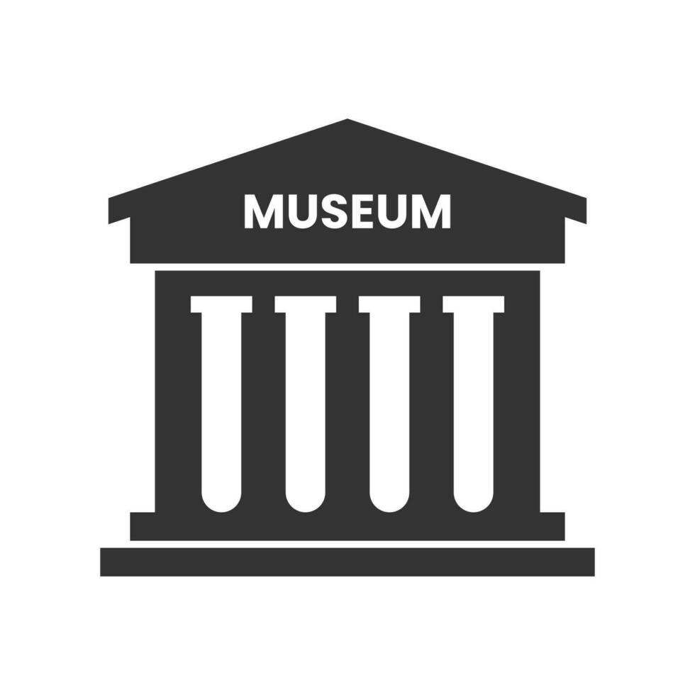 Vector illustration of museum building icon in dark color and white background