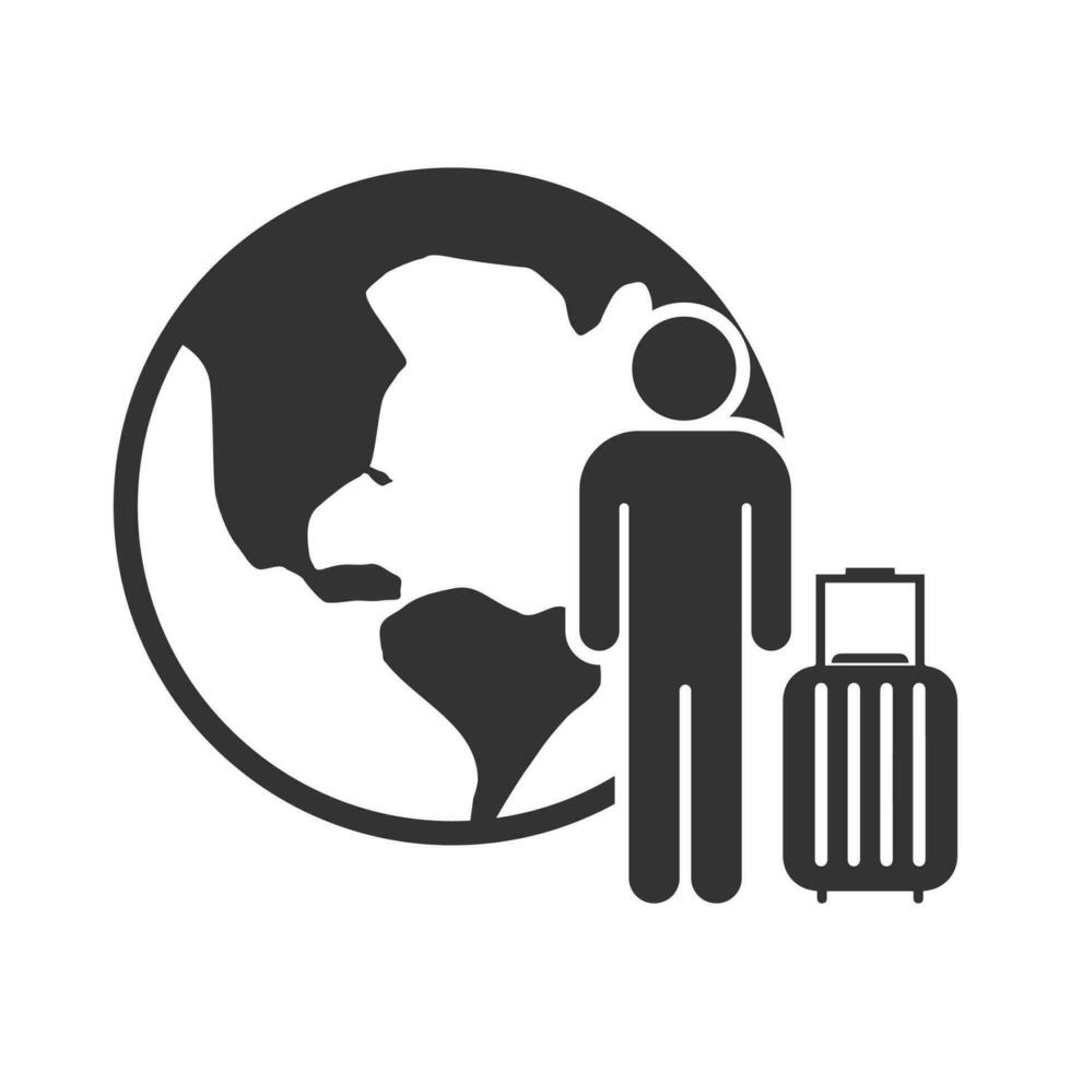 Vector illustration of world travel icon in dark color and white background