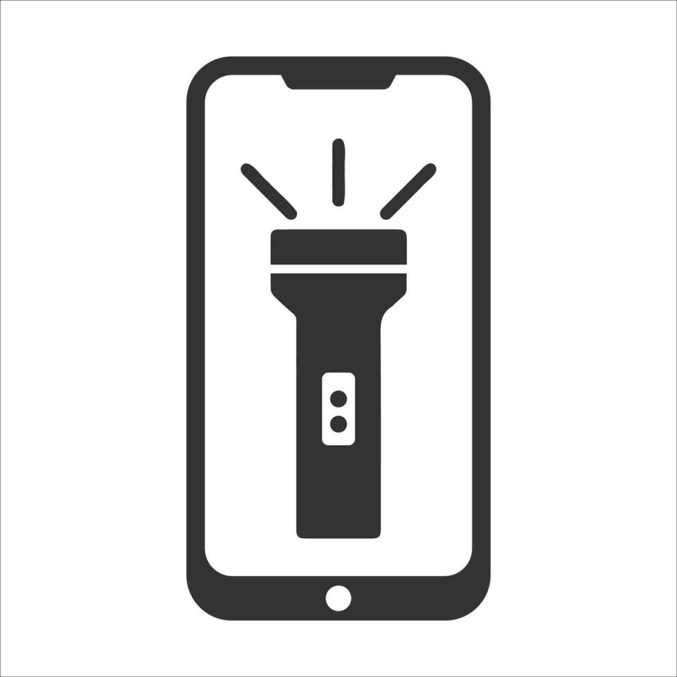 Vector illustration of smartphone flashlight icon in dark color and white background