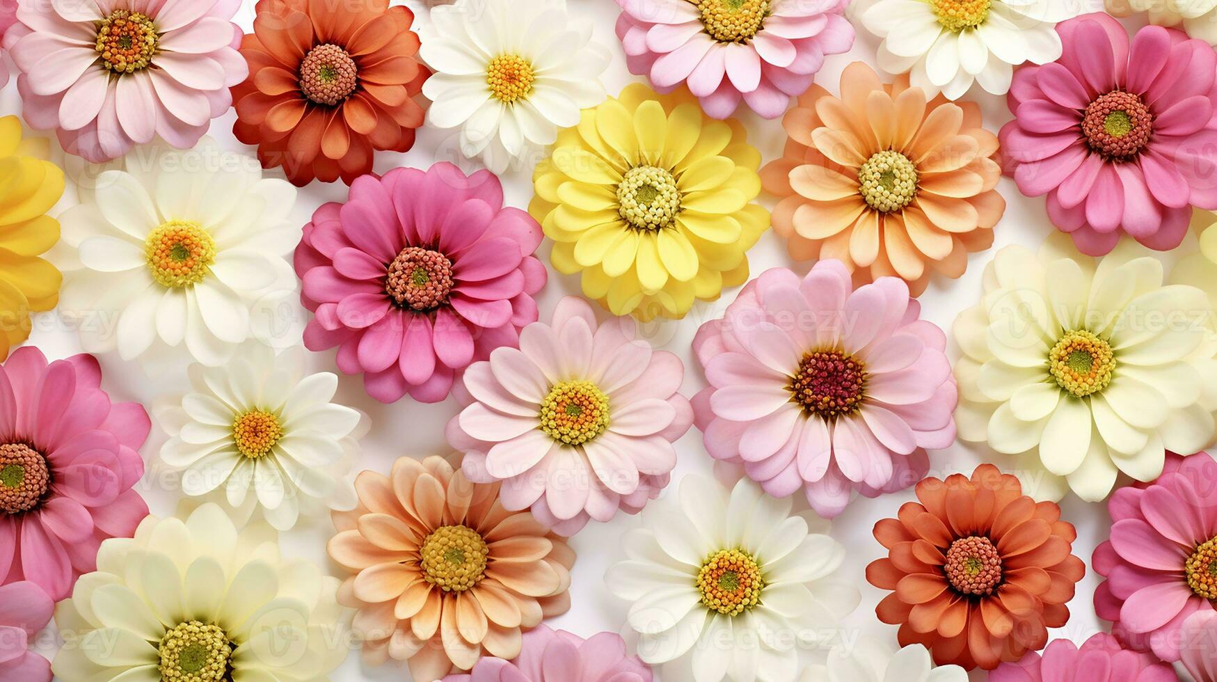 Zinnia flower patterned background. Flower texture background. Generative AI photo