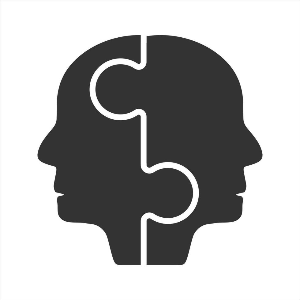 Vector illustration of head puzzles icon in dark color and white background