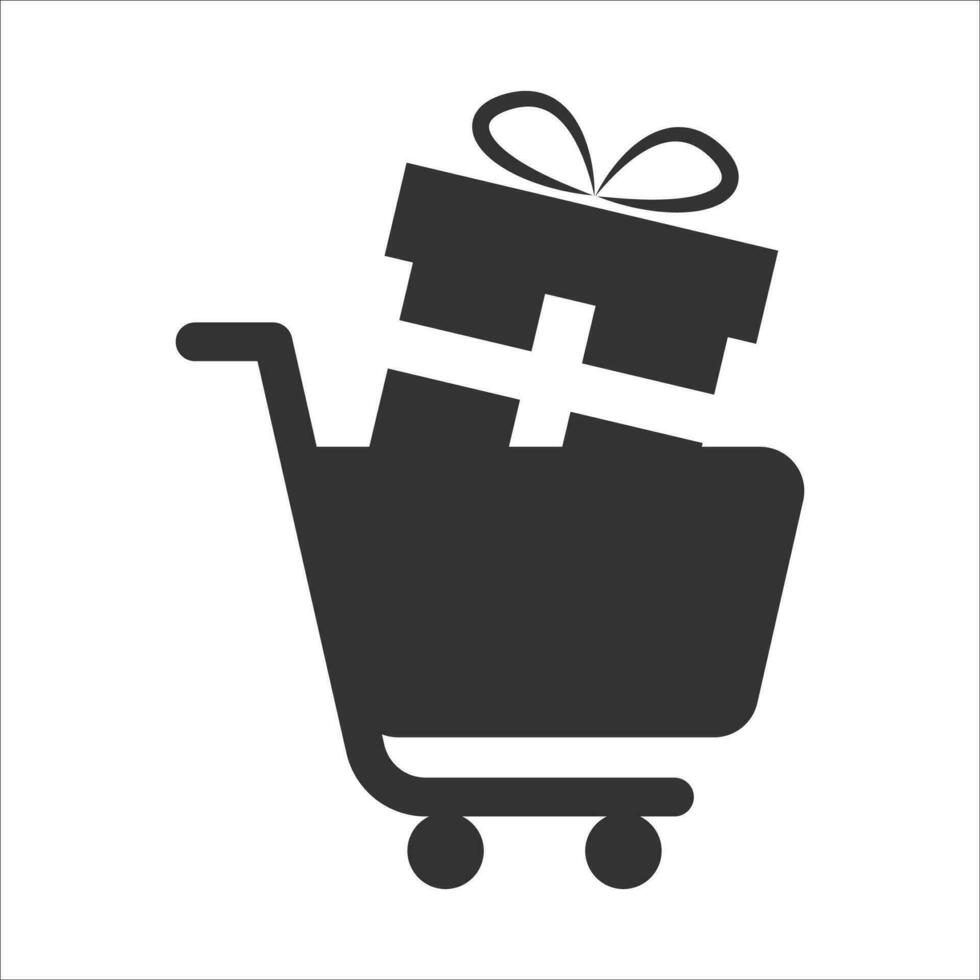 Vector illustration of buy gifts icon in dark color and white background