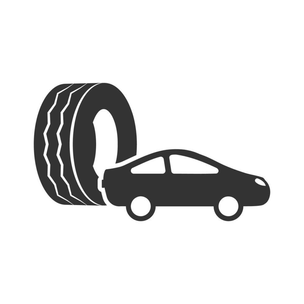 Vector illustration of car tires icon in dark color and white background