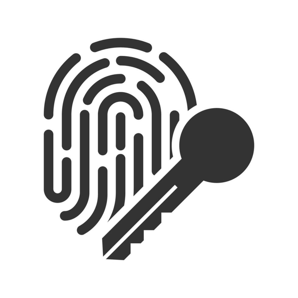 Vector illustration of fingerprint lock icon in dark color and white background