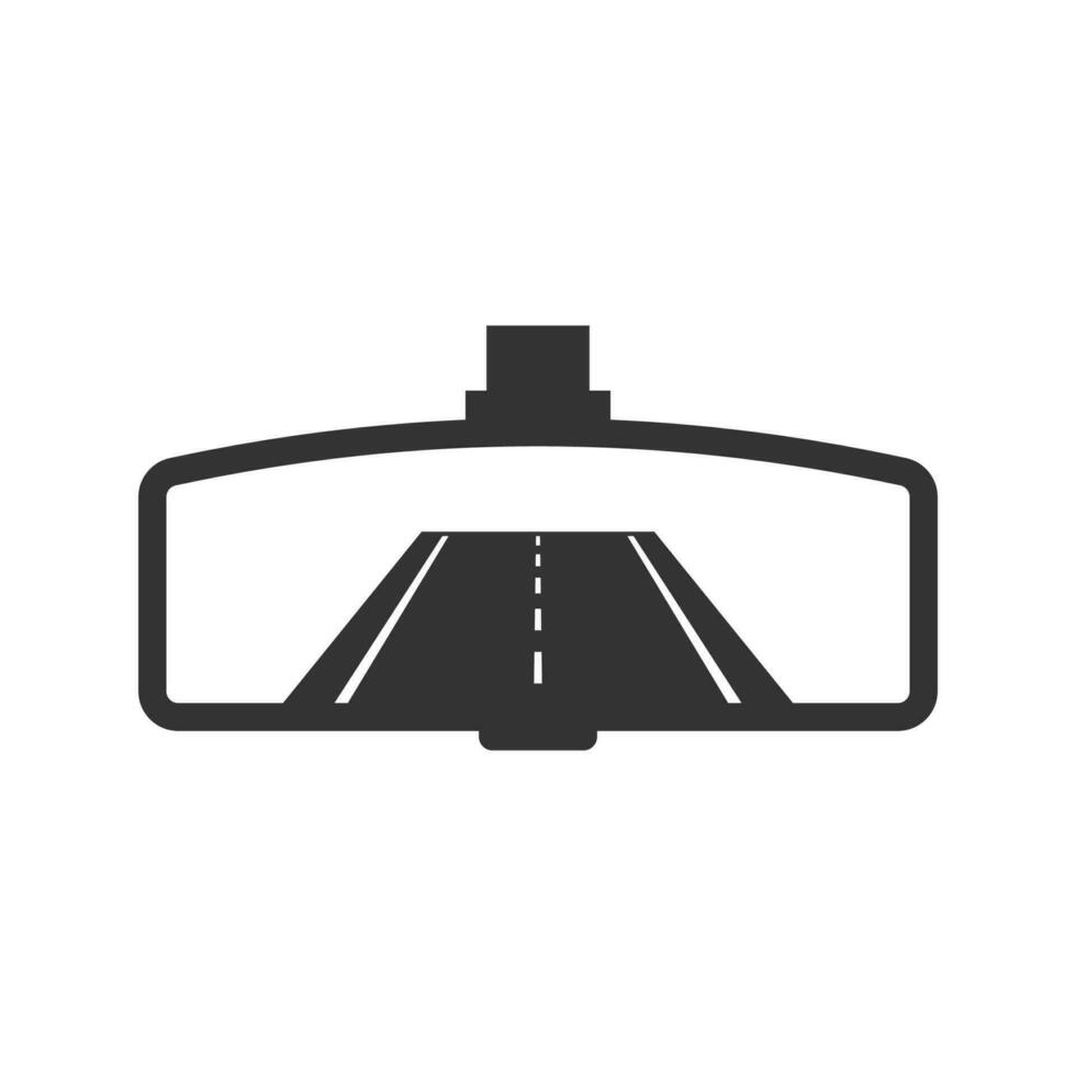 Vector illustration of rearview mirror of the car icon in dark color and white background
