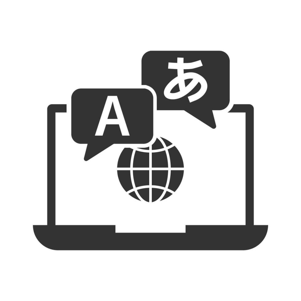 Vector illustration of translator internet laptop icon in dark color and white background