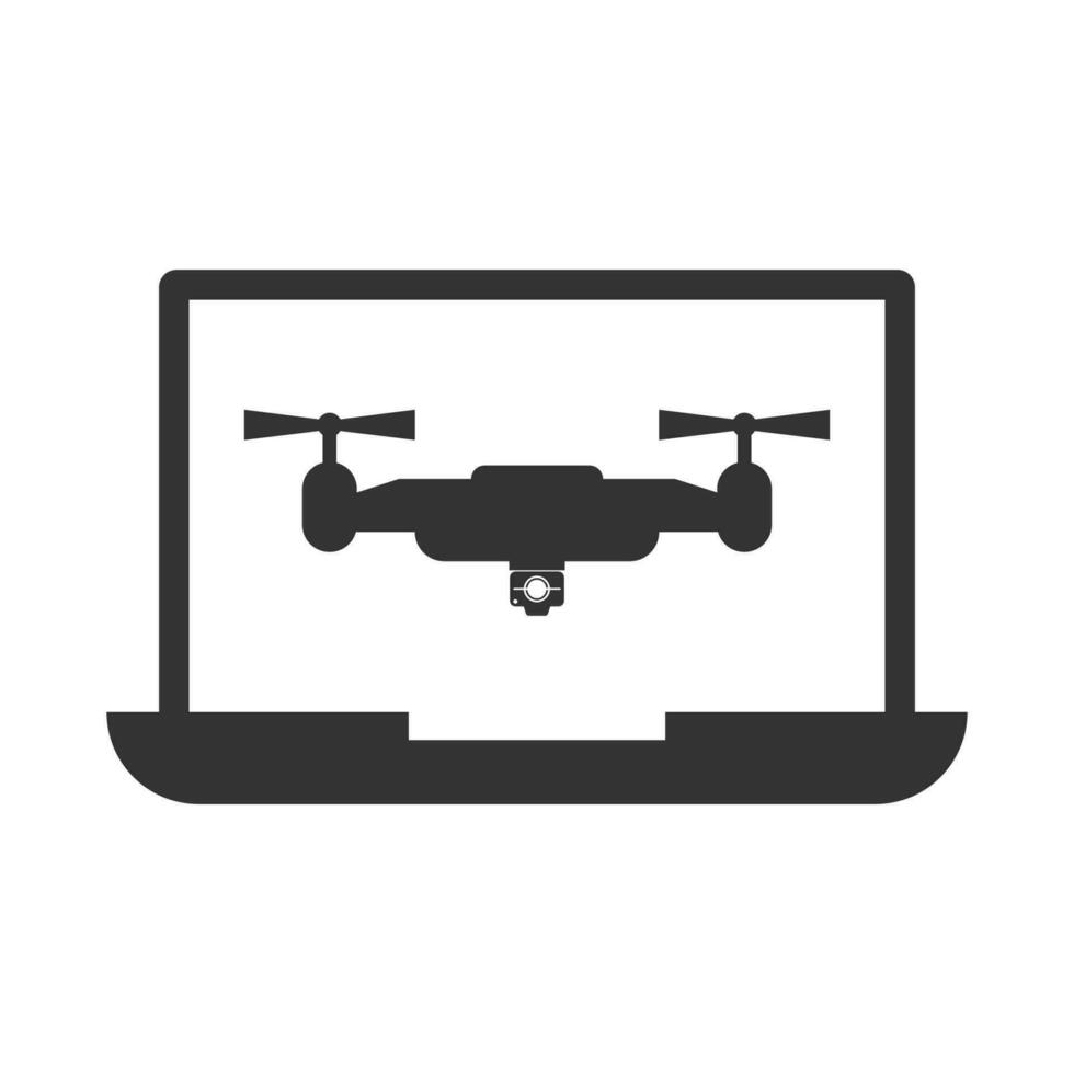 Vector illustration of laptop drones icon in dark color and white background