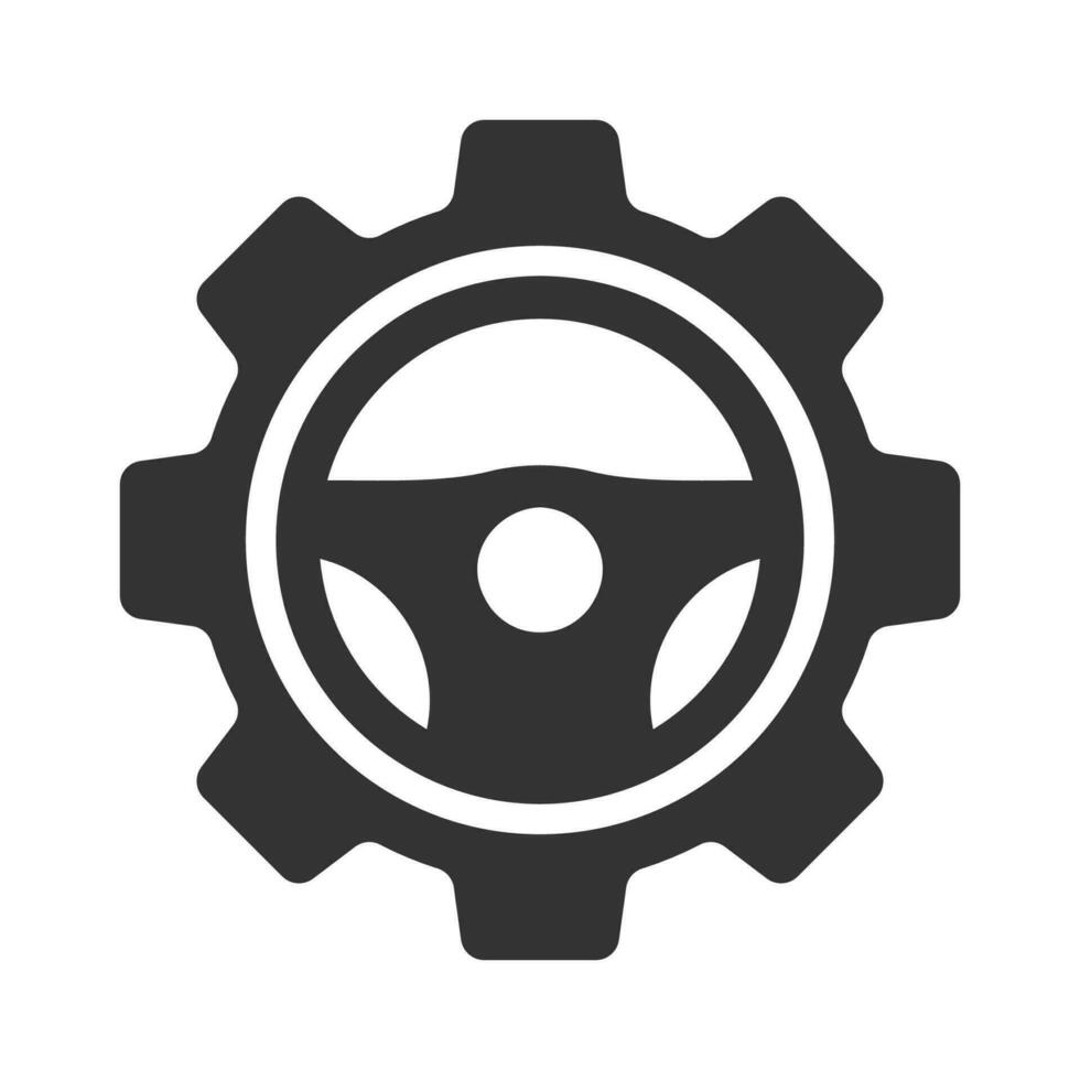 Vector illustration of steering wheel cog icon in dark color and white background