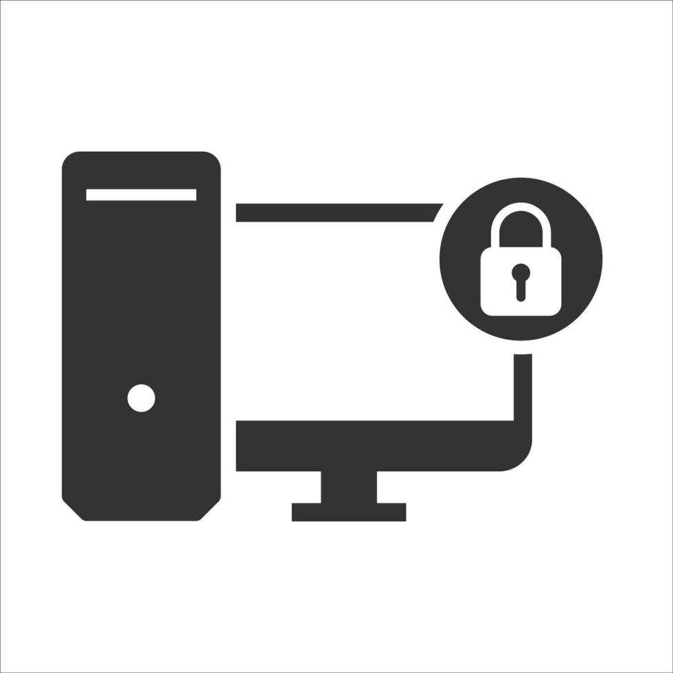 Vector illustration of locked computer icon in dark color and white background