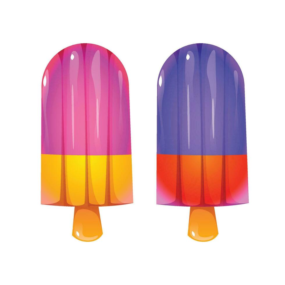 Vector fruit popsicle colorful ice creams on wooden stick set