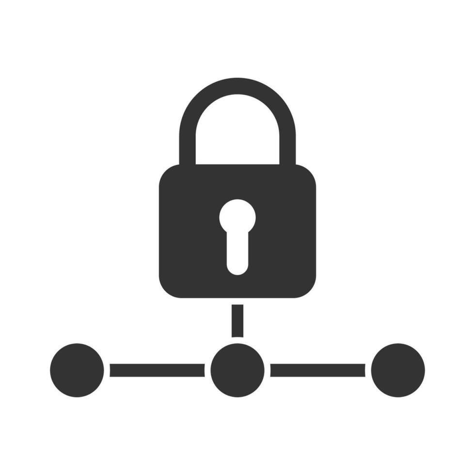 Vector illustration of padlock network icon in dark color and white background