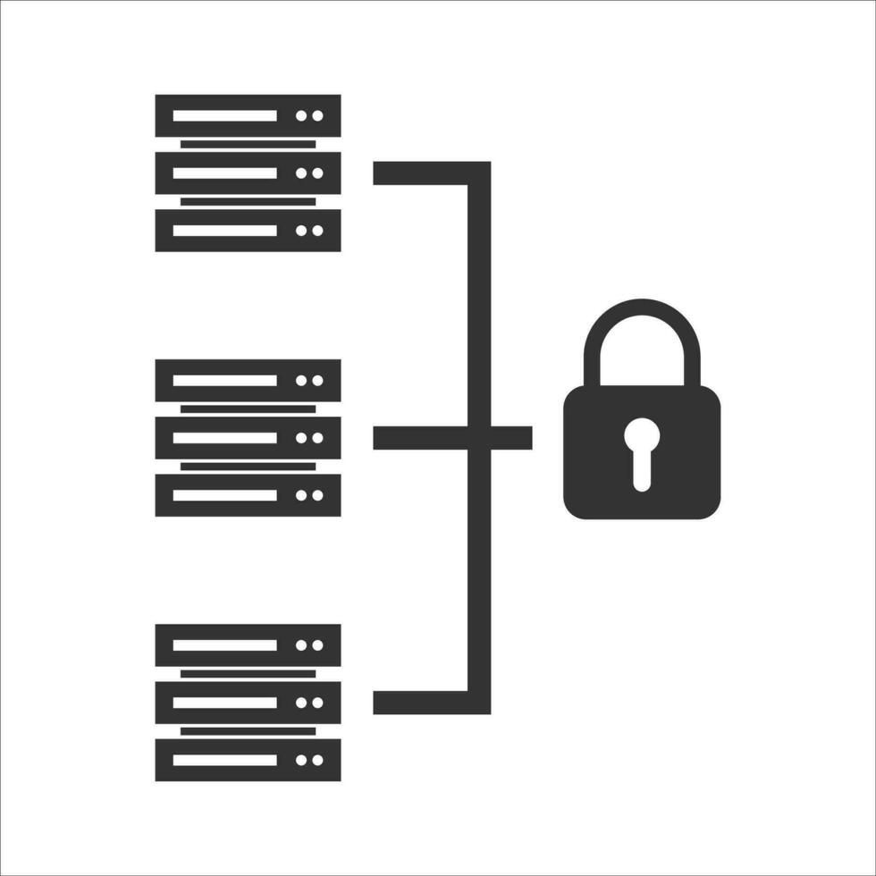 Vector illustration of database padlock icon in dark color and white background